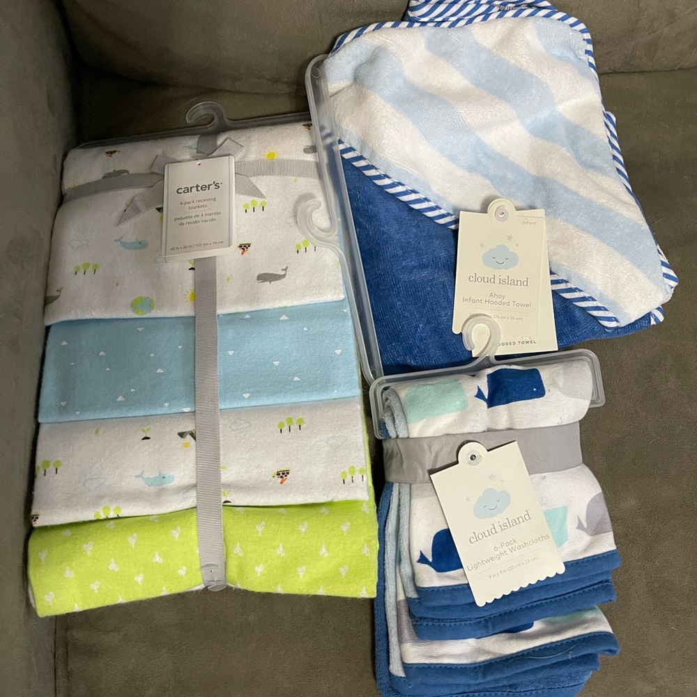 Carters Receiving Blanket & cloud towel and wash cloths